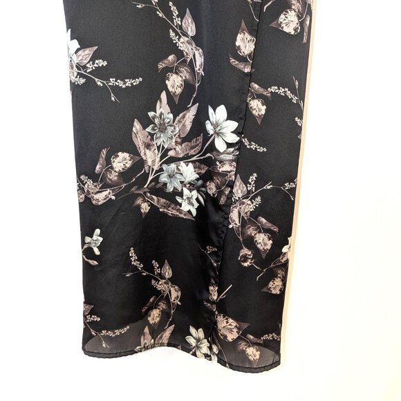 ASTR The Label | Satin Wrap Dress in Black Floral | Size Large - Picture 7 of 12